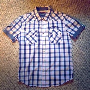 Petrol/Buckle L Slim Short Sleeve Moto Style Shirt
